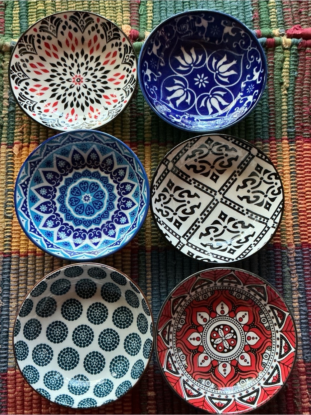 Small 3” Ceramic Dishes - Dips, Appetizers, Sauces set of 6 Blue, New